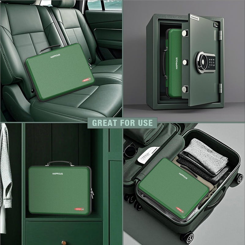 HAPPOUS Fireproof Document Box, Expanding File Organizer with 13 Pockets, Portable Fireproof File Box Hard-Shell Document Organizer Storage for Documents Laptop Passports Cards Green - Image 5